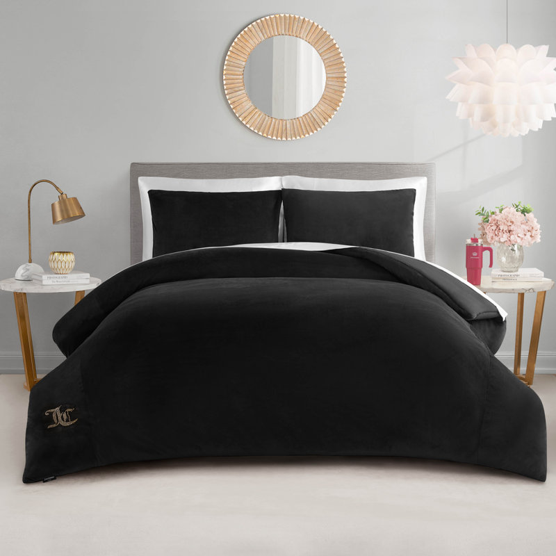 Juicy Couture Solid Velour Comforter Sets, Black, King Comforter + 2 King Shams