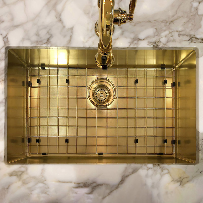 Noah Plus 29" x 18" Stainless Steel Single Bowl Dual Mount Sink Set, Brass