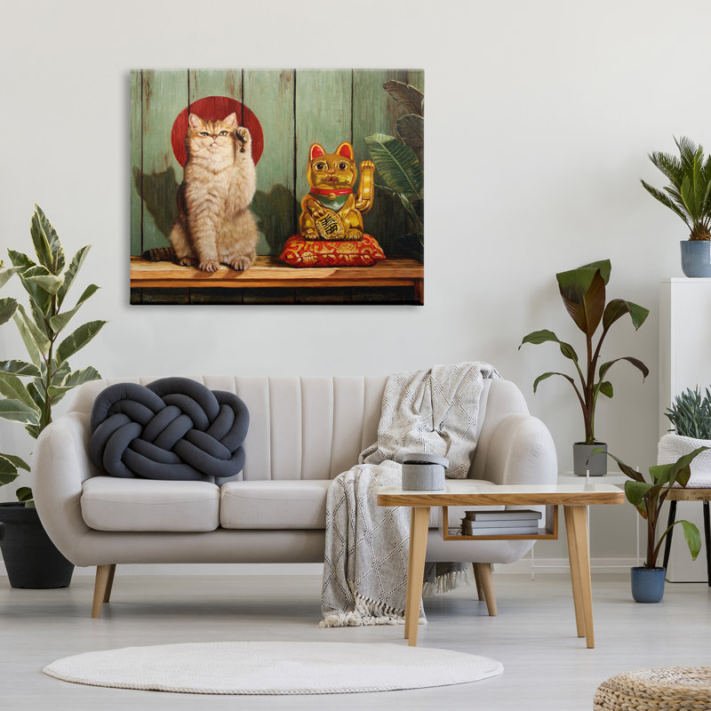 Az-005 - «Lucky Cat Pose» sur toile par Lucia Heffernan, H 36 po x l 48 po x P 1,5 po