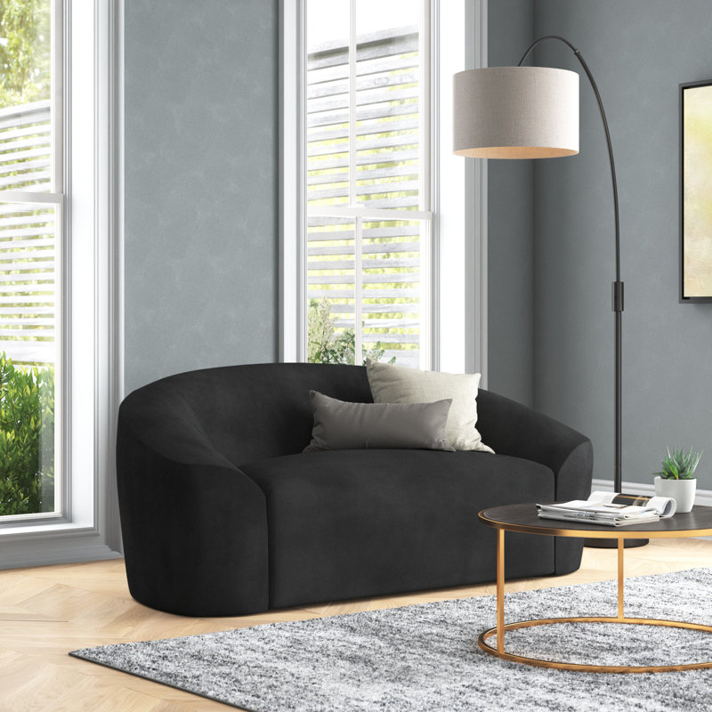 Canapé courbé Alaw, H 29,5 po x l 71 po x P 35,5 po, Velours noir