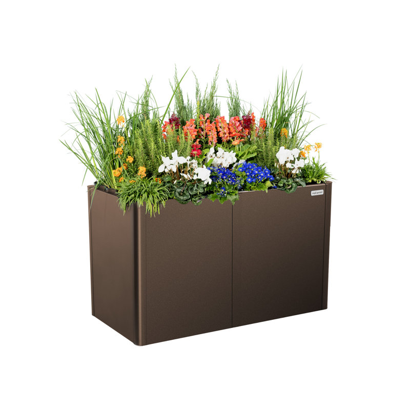 Modern 32" Tall Metal Outdoor Long Planter Box, 32" H x 42" W x 42" D, Umber Brown