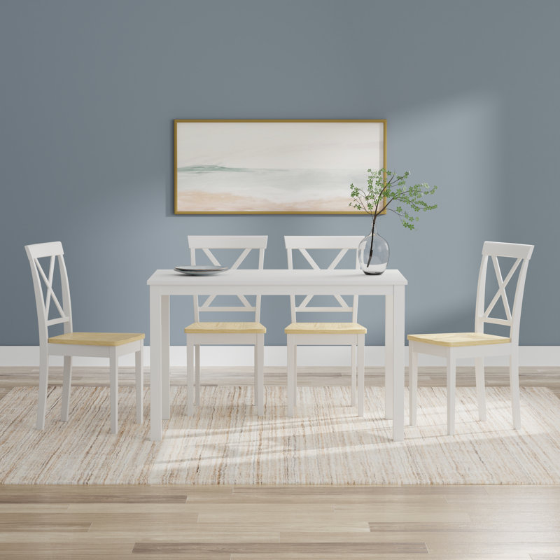 Turville Four Leg Dining Set, White, White/Natural, 5 Piece Dining Set