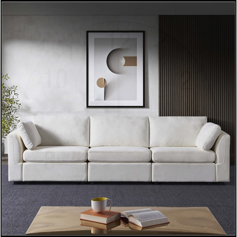 Canapé modulaire polyvalent avec tissu chenille doux et fabrication robuste, Gris, H 34,64 po x l 112,99 po x P 33 po, 3