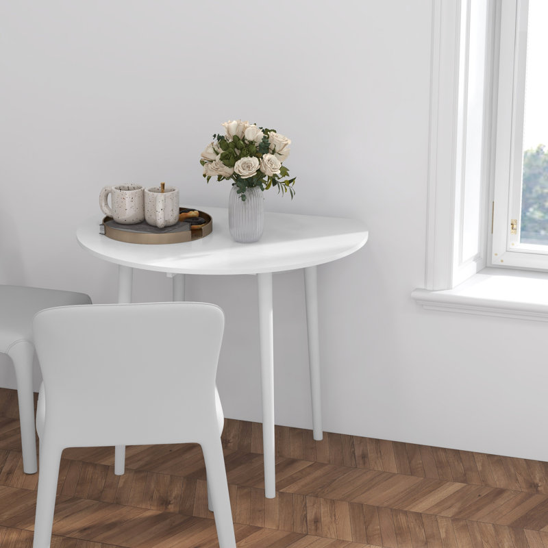 Telvin Extendable Pine Round Solid Wood Base Dining Table, White