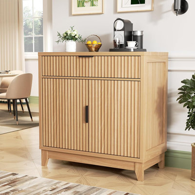 Modern Sideboard Buffet Cabinet With Drawer, Fluted Doors & Adjustable Shelf – Oak