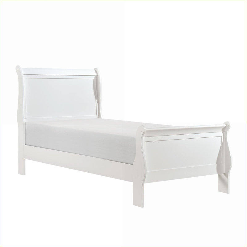 Structure de lit simple en bois Louis Philippe, finition blanche, sommier tapissier requis pour la chambre d'amis, Blanc