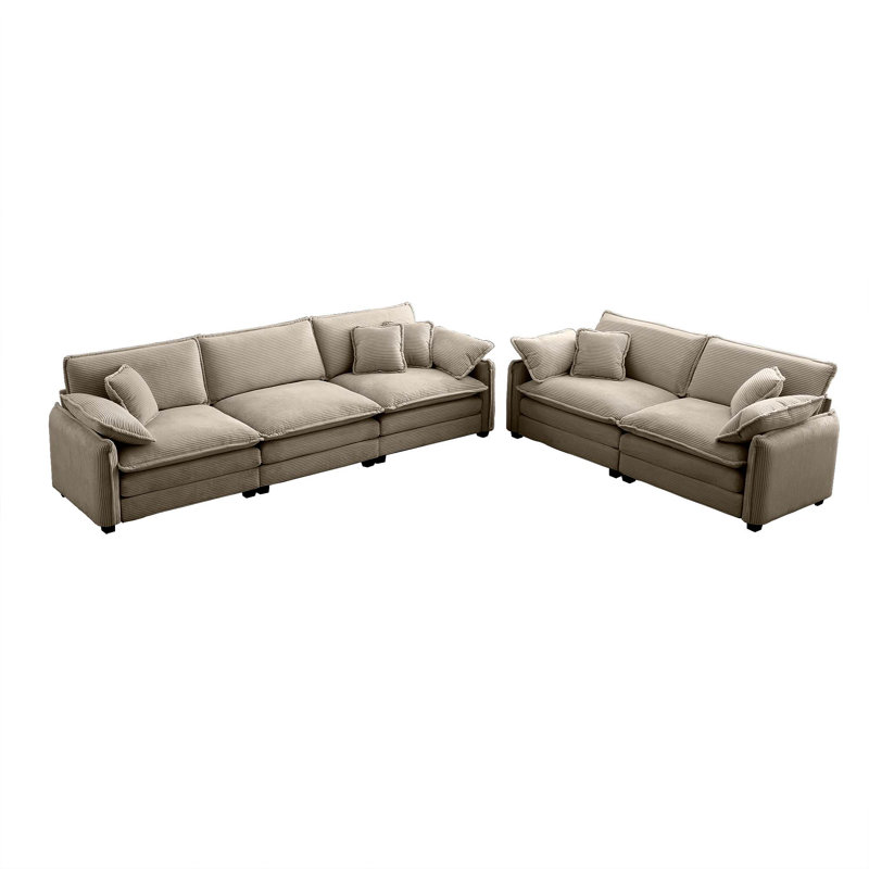Ensemble de canapé rembourré 5 places avec coussins Anakin, Beige
