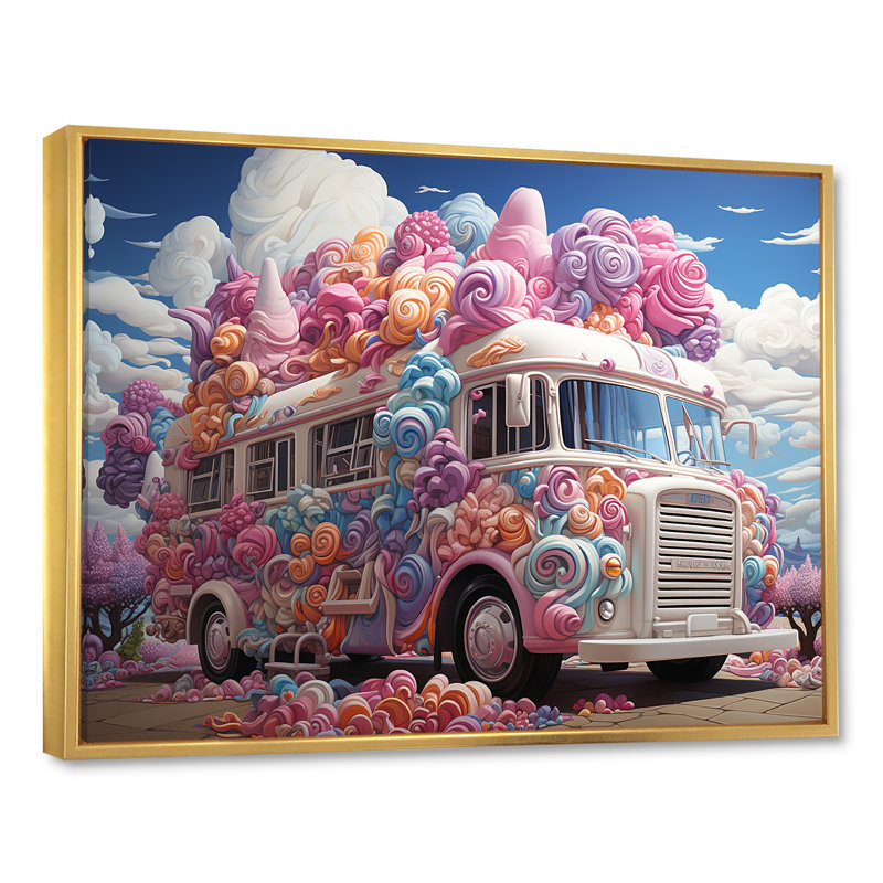 Camion de crème glacée pastel, Cadre flottant doré, H 12 po x l 20 po
