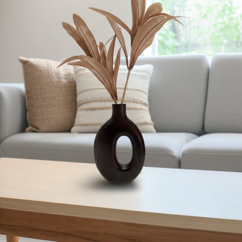 Vase de table décoratif en bois de manguier pour décoration intérieure, H 13,25 po x l 9 po, Marron foncé