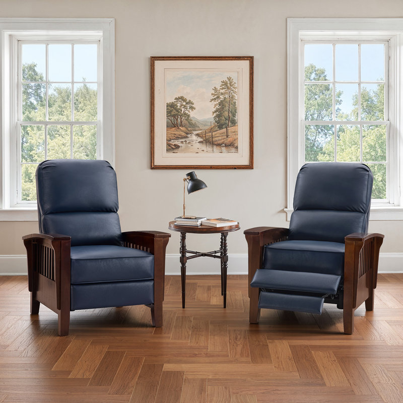 Fauteuil inclinable manuel en cuir véritable, Cuir véritable bleu marine