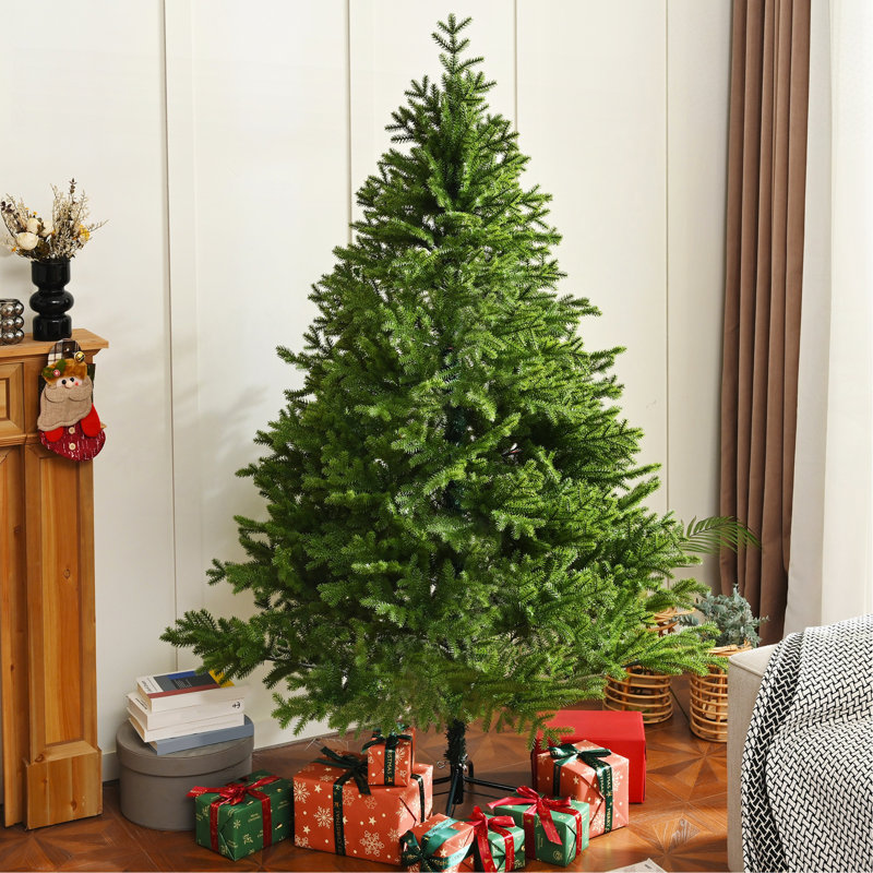 Arbre de Noël en épinette de qualité supérieure 7 pi avec branches articulées non éclairées avec base en métal pliable