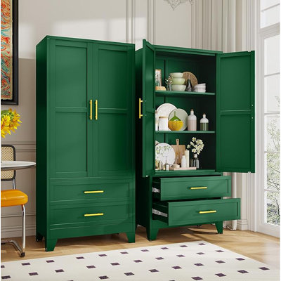 Steel Pantry Cabinet, 71" Metal Storage Cabinets with 2 Doors, 2 Adjustable Shelf and 2 Drawers, Freestanding Storage Cabinet for Bedroom, Kitchen, Ho by Winston Porter
