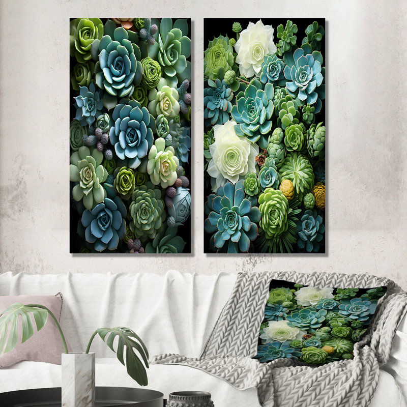 «Green Succulents Serenity Garden», 2 pièces, Toile tendue, H 24 po x l 20 po