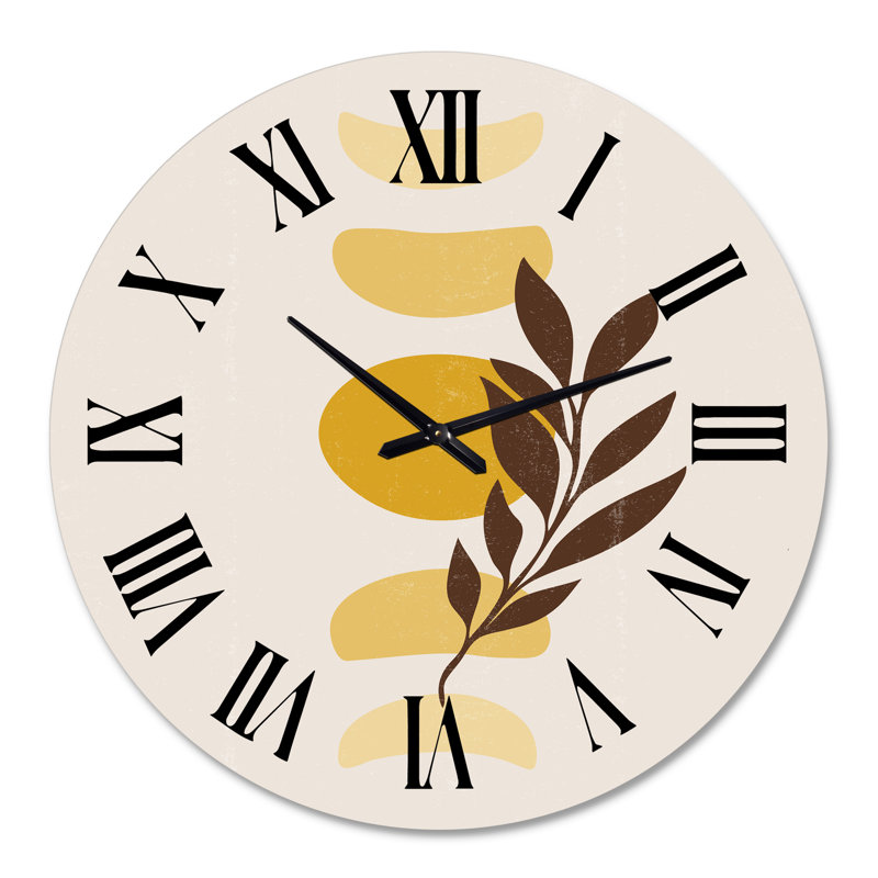 Horloge murale moderne abstrait soleil et lune avec feuille VII, Surdimensionné