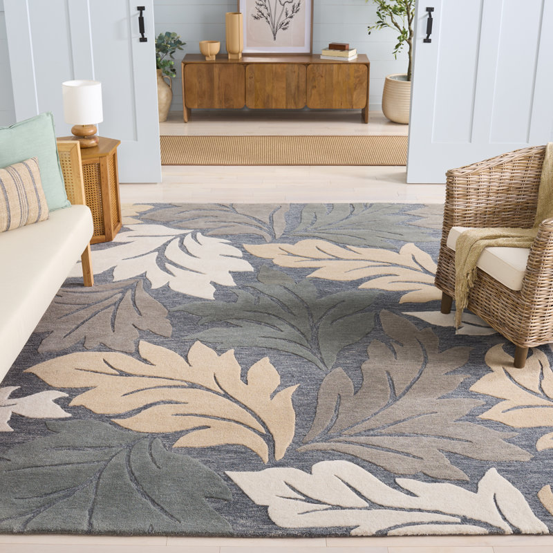 Bourassa 402 Hand Tufted Wool/Cotton Floral Rug in Gray/Beige, Rectangle 8' x 10'