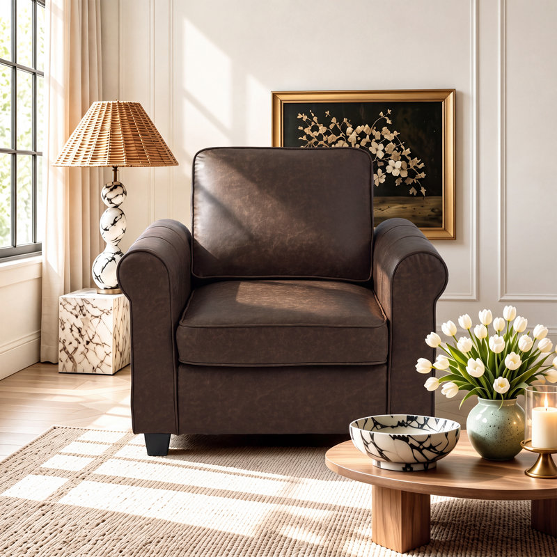 Ensemble de 2 fauteuils MCM en chenille douce à accoudoirs roulés, Khaki Chenille