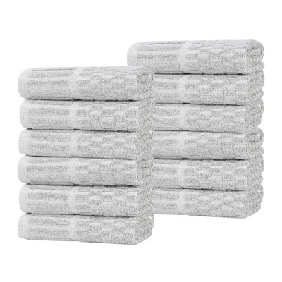 Juno Viscose Cotton Blend Medium Weight Textured Checkered Ribbed Border  Washcloth