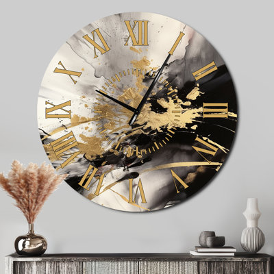 Horloge murale abstraite or et gris Fusion II