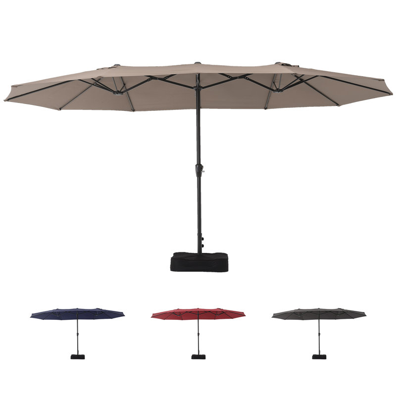 Très grand parasol de patio 15 pi x 9 pi avec auvent résistant aux rayons UV et cadre en acier robuste, Brun