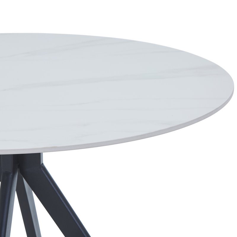 Aspen Sintered Stone Round Table with 4 Straight Stitch Upholstered Fabric Chairs - Modern Dining Set, Grey