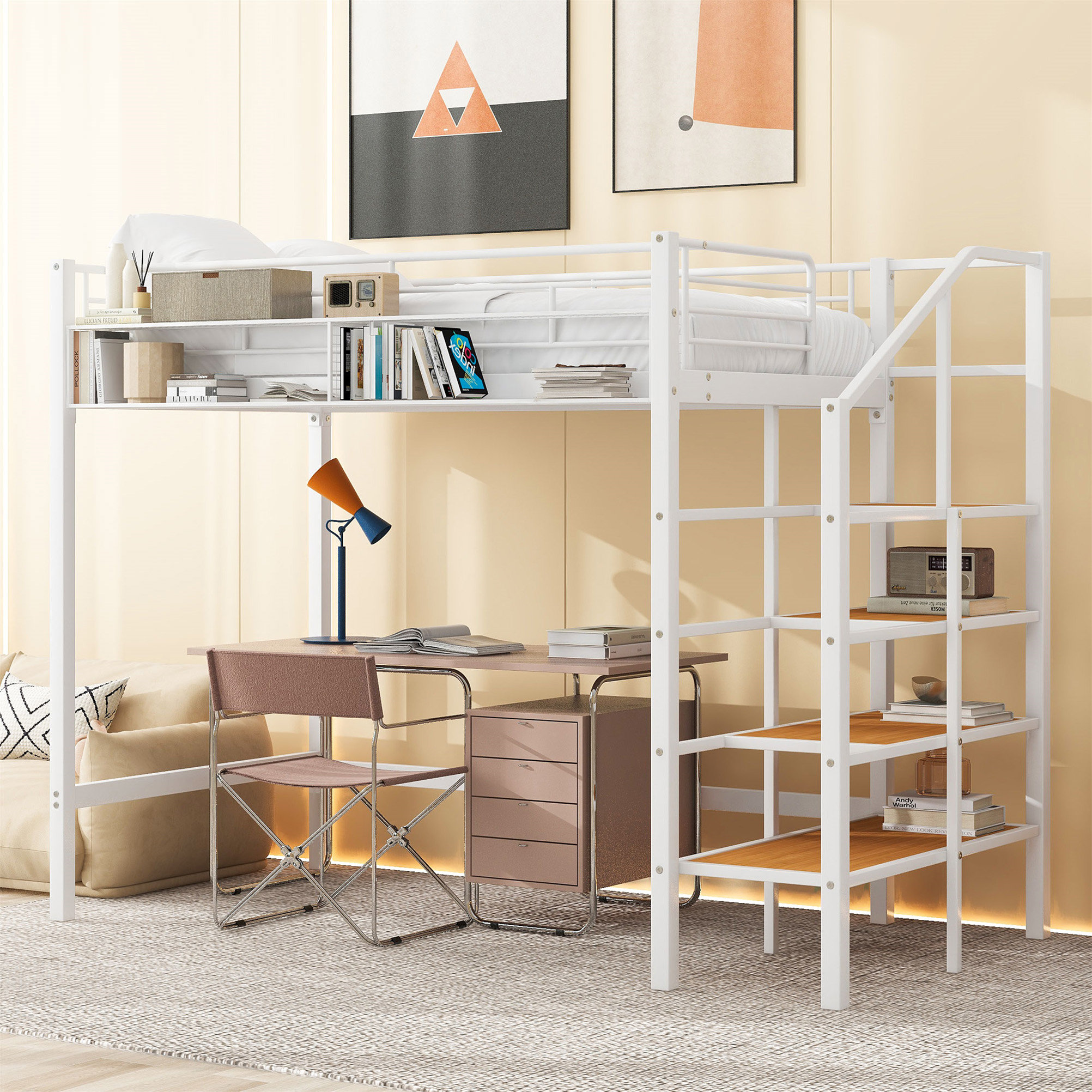Mason & Marbles Canaan Platform Bed,Loft Bed with Upper Grid Storage