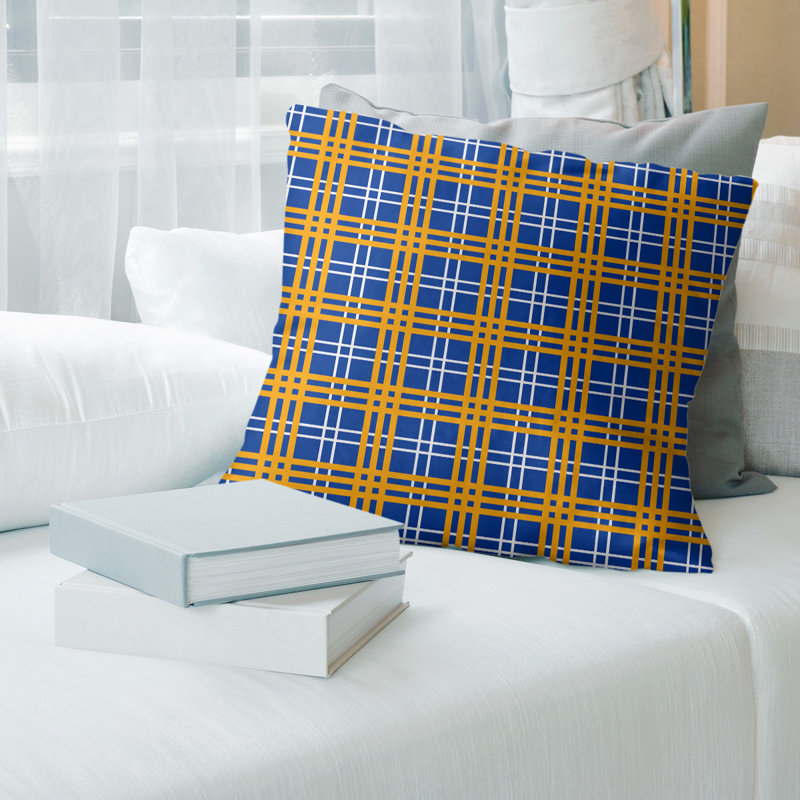Coussin Los Angeles, 18" x 18", Bleu / orange / blanc New York, Polyester/ Bourre en polyester
