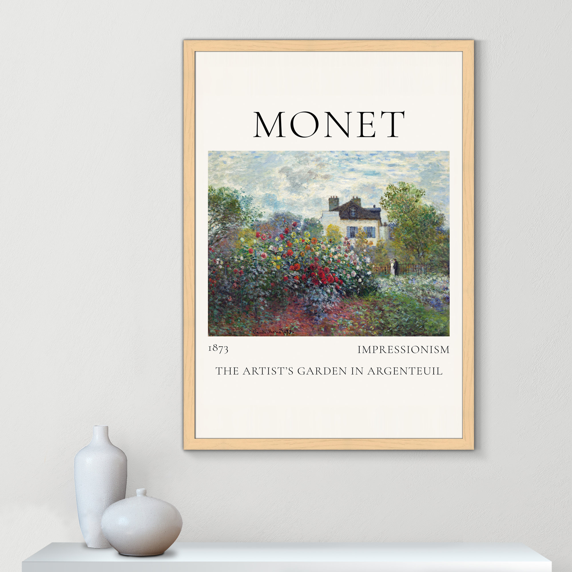 Artists Garden in Argenteuil Print by Claude Monet, Natural Single Picture Frame, 55" H x 39" W x 1.25" D, No