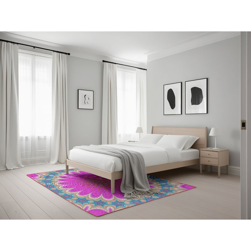 Tapis rose/bleu/gris à motifs Appell, Rectangle 5 pi x 7 pi