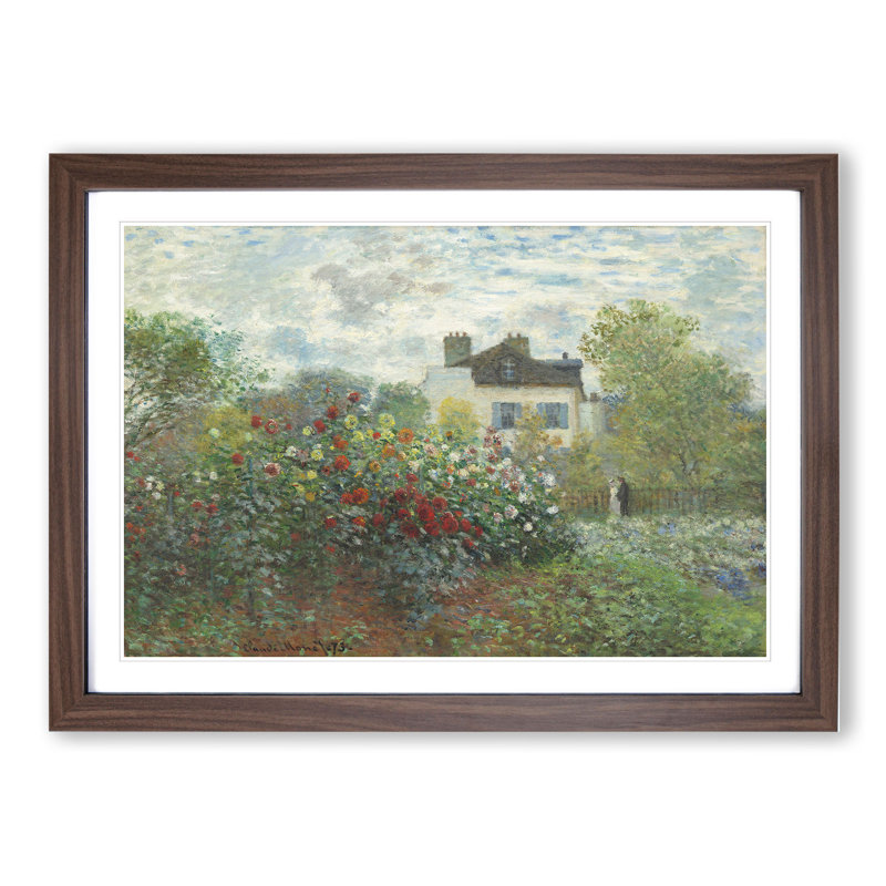 Garden in Argenteuil by Claude Monet - Picture Frame Painting, Walnut Framed, 27cm H x 36cm W x 2cm D
