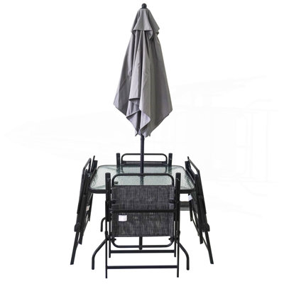 Ensemble de salle à manger d'extérieur pour 4 personnes, ensemble de table et chaises en métal avec parasol, noir