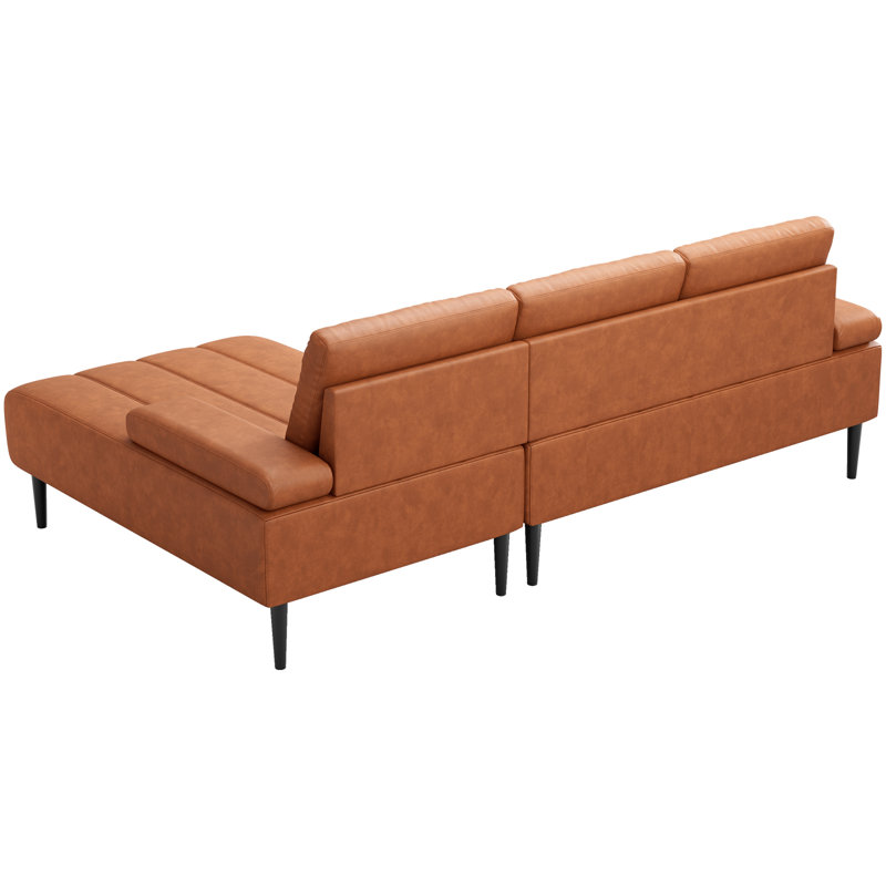 Jannet Faux Leather L-Shaped Sectional Right Hand Facing, Brown Faux Leather