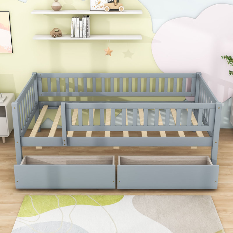 Leeroy Wood Daybed with Two Drawers, Gray, Twin
