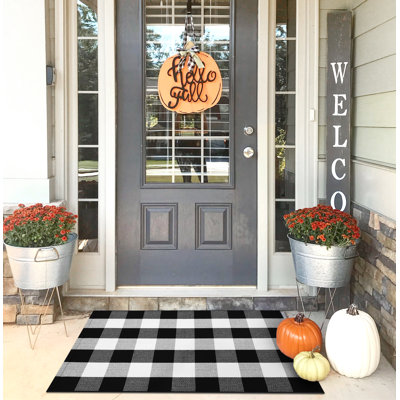 Quintisha Buffalo Plaid Area Rugs Black and White Checkered Rug Outdoor Rugs 