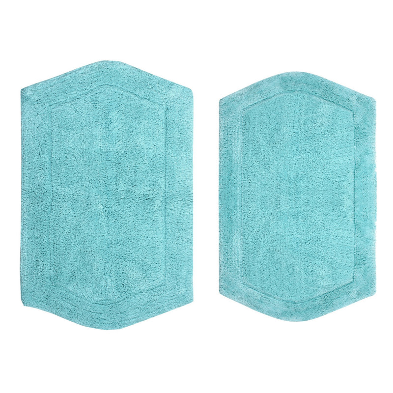 Morissette 100% Cotton Bath Rug, Non-slip, Absorbent, Machine Washable, Quick Dry 2 PCs set (21x34 / 24x40), Turquoise