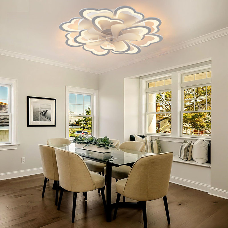 Smart Ceiling Fan With Light, 30.3-Inch Flower Design, LED Dimmable 3000K-6000K, 6 Speeds, Reversible Motor, Voice/Alexa/APP/Remote Control, Flush Mount White, For Bedroom Living Room
