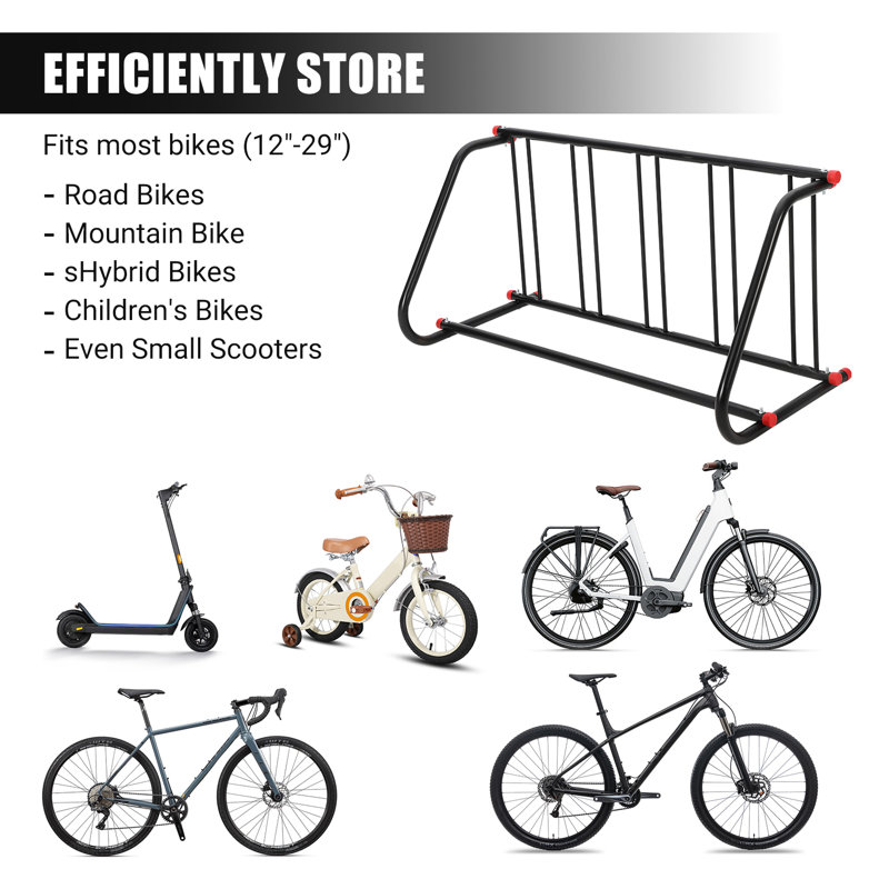 Support à vélos commercial extérieur, support à vélos en métal, support à 5 vélos pour plancher de garage pour centres commerciaux, écoles, arrière-cours, magasins de vélo
