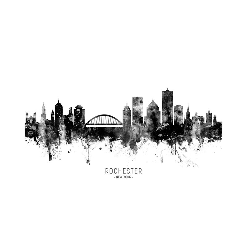 Rochester New York Skyline Name Bw by Michael Tompsett - Wrapped Canvas Gallery-Wrapped Canvas Giclée