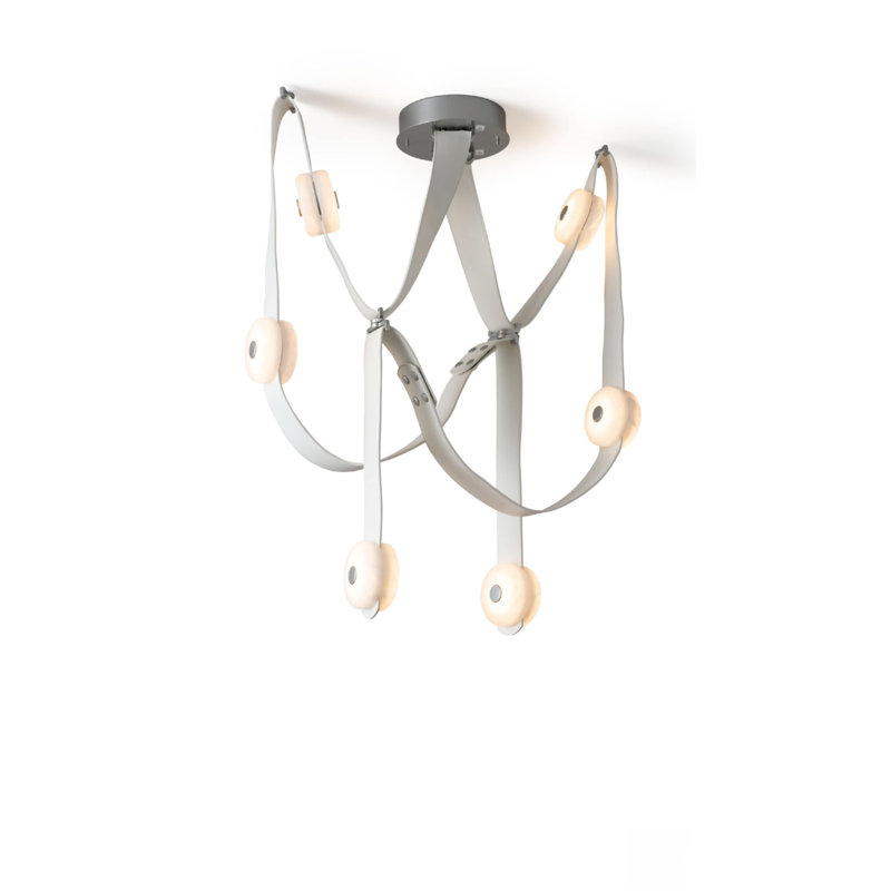 Luminaire suspendu moyen DEL SNAPS - Cuir, Black, Cuir blanc