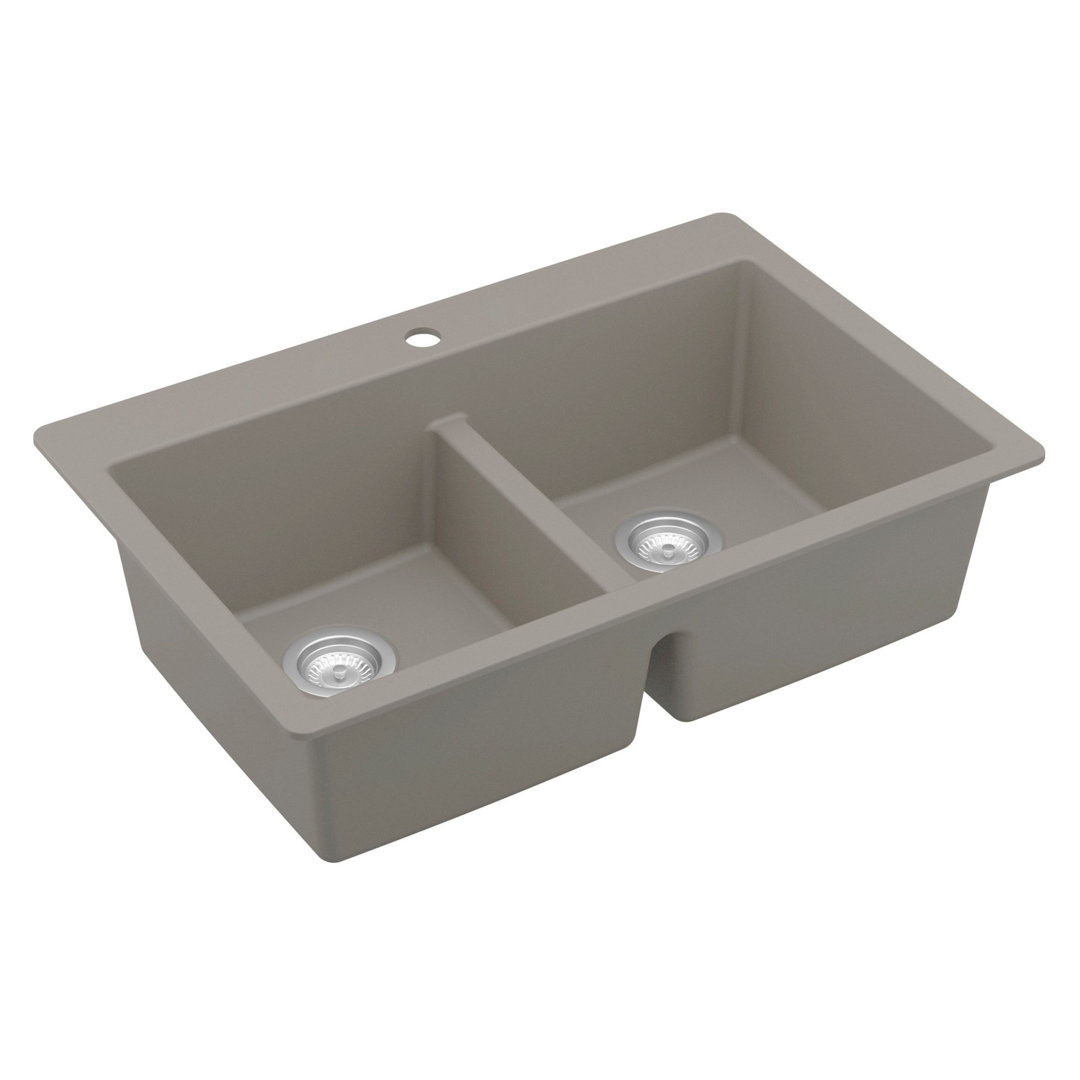 Karran Quartz 33'' X 22'' Double Bowl 50/50 Top Mount Drop-in Kitchen Sink Kit Karran 