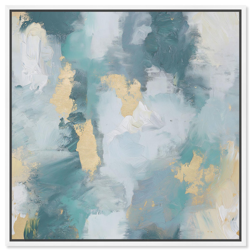 Art Remedy, toile abstraite bleue délavée, couches d'air, H 40 po x l 40 po, Cadre blanc