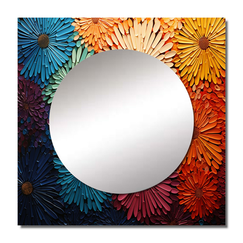 Mid Century Sunburst Serenade III - Miroir carré Mid-Century pour décoration murale, 23 po x 23 po