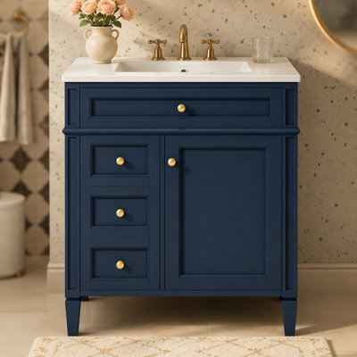 Meuble-lavabo de salle de bain 30 po avec lavabo supérieur, meuble-lavabo moderne avec 2 tiroirs et tiroir basculant, meuble-lavabo simple
