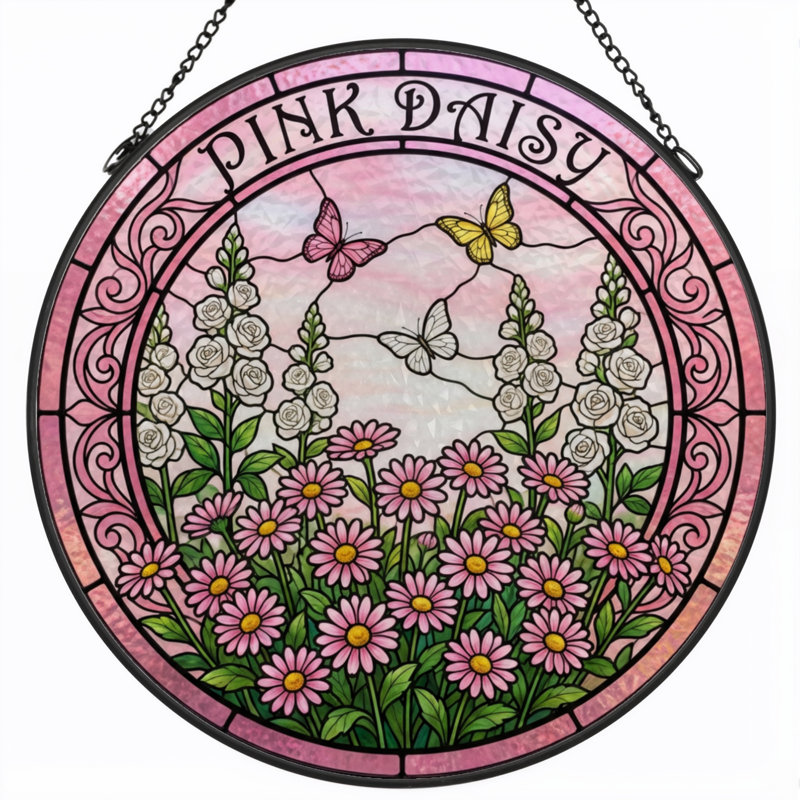Panneau de vitrail rose 7,8 "H Daisy, H 7,8 po x l 7,8 po