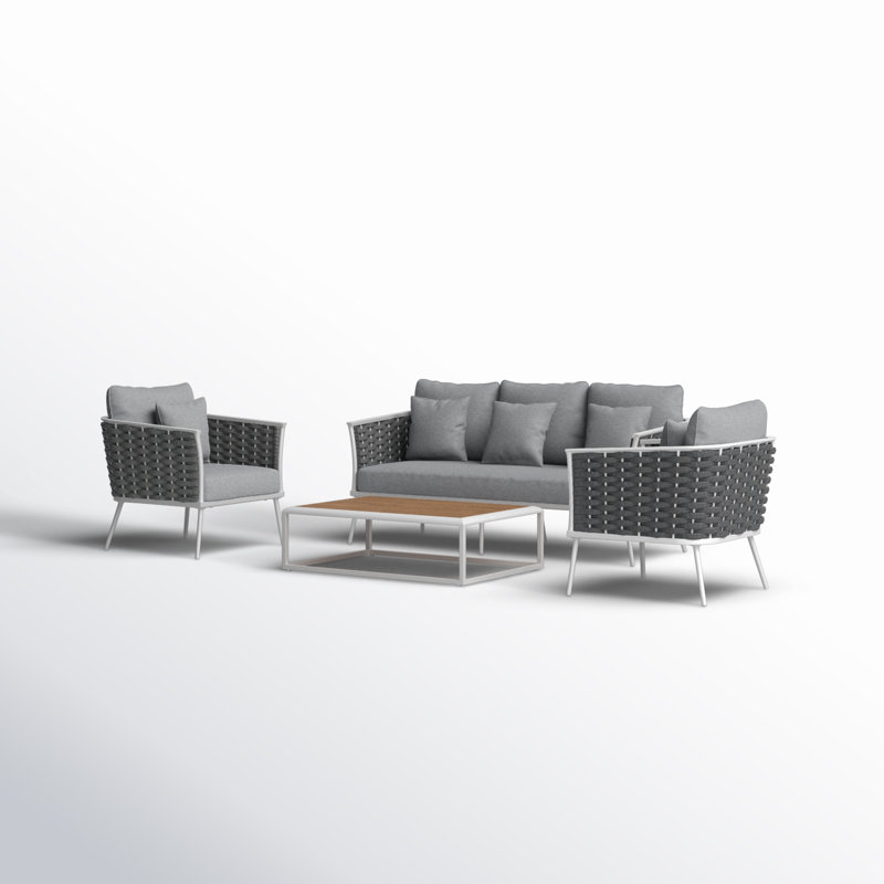 Modway Stance 4 Piece Outdoor Patio Aluminum Sectional Sofa Set, Gray, White
