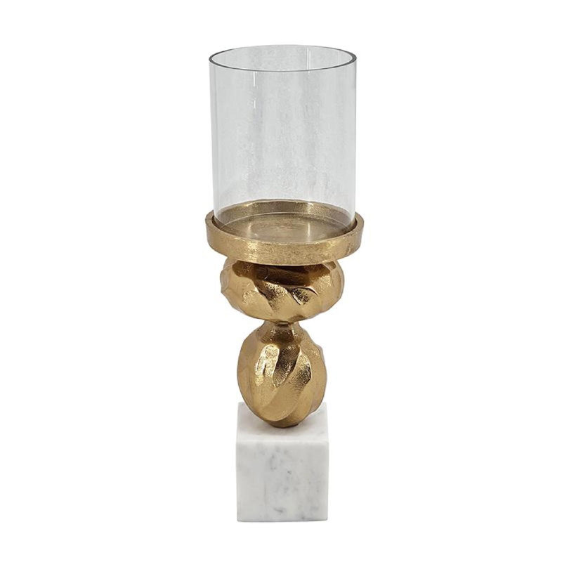 Gold and White Glass Diamond Stem Hurricane Lamp