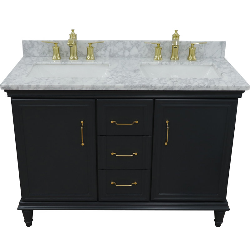 Cadnite 49'' Double Bathroom Vanity with Top, Blue, Gray Granite