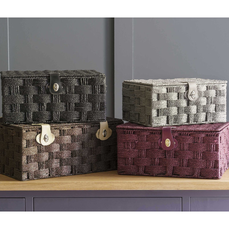 Paper Rope 4 Piece Lidded Storage Basket Set, Black