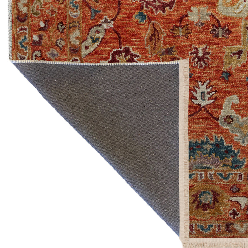 Tapis décoratif orange à motif floral à motif floral orange, Rectangle 5 pi 2 po x 7 pi 11 po