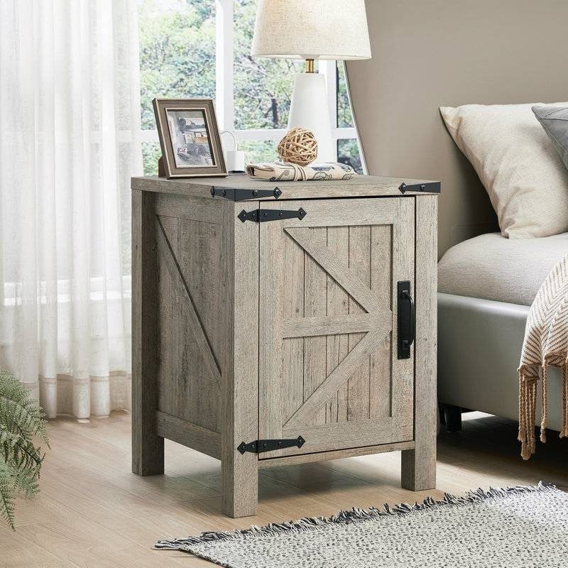 Clairese 24'' Tall  Farmhouse End Table With Charging Station, Wood Nightstand With Adjustable Shelf, Built-In Outlets