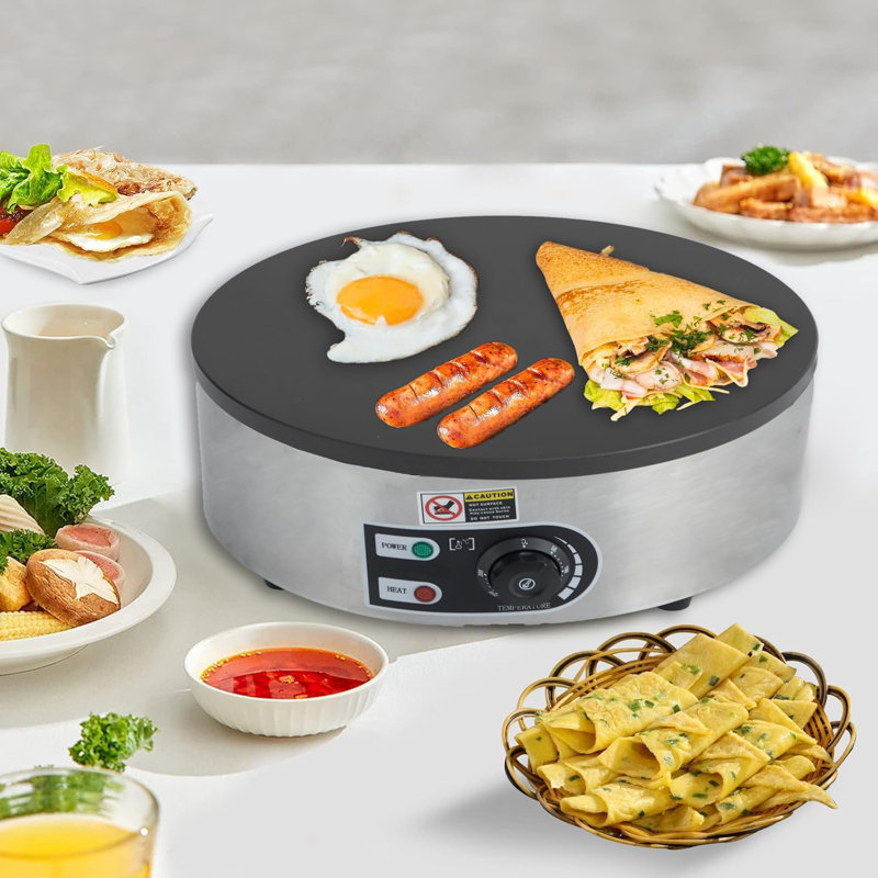 Crêpière électrique commerciale 1500W avec épandeur de pâte et contrôle de température inclus, surface de cuisson en fonte